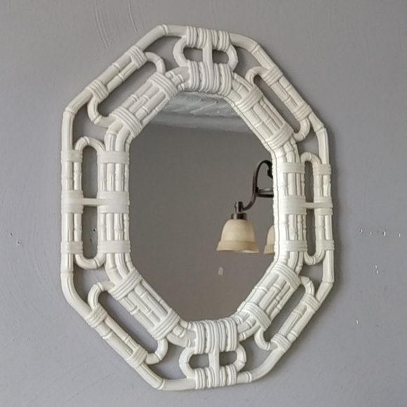 Homco white faux wicker mirror & shelf - Picture 3 of 16
